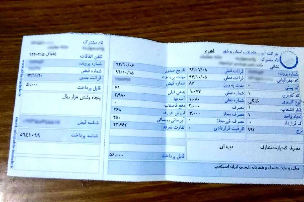 جزئیات محاسبه قبض آب برای خانوارها