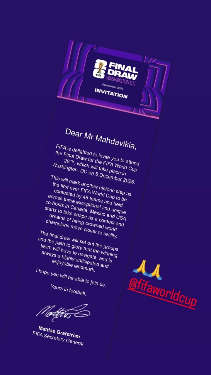 دعوت مهدوی کیا به مراسم قرعه کشی جام جهانی + عکس دعوت مهدوی کیا به مراسم قرعه کشی جام جهانی + عکس